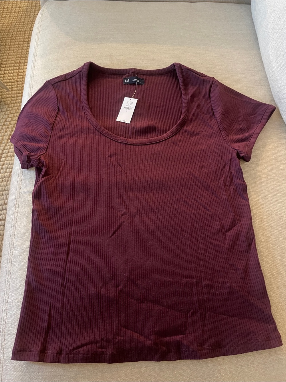 GAP Women's Ribbed Scoop Neck Tee - Burgundy (Large)